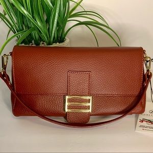 Divina Firenze Italian Pebbled Leather Rusty Red Clutch/Crossbody/Shoulder Bag
